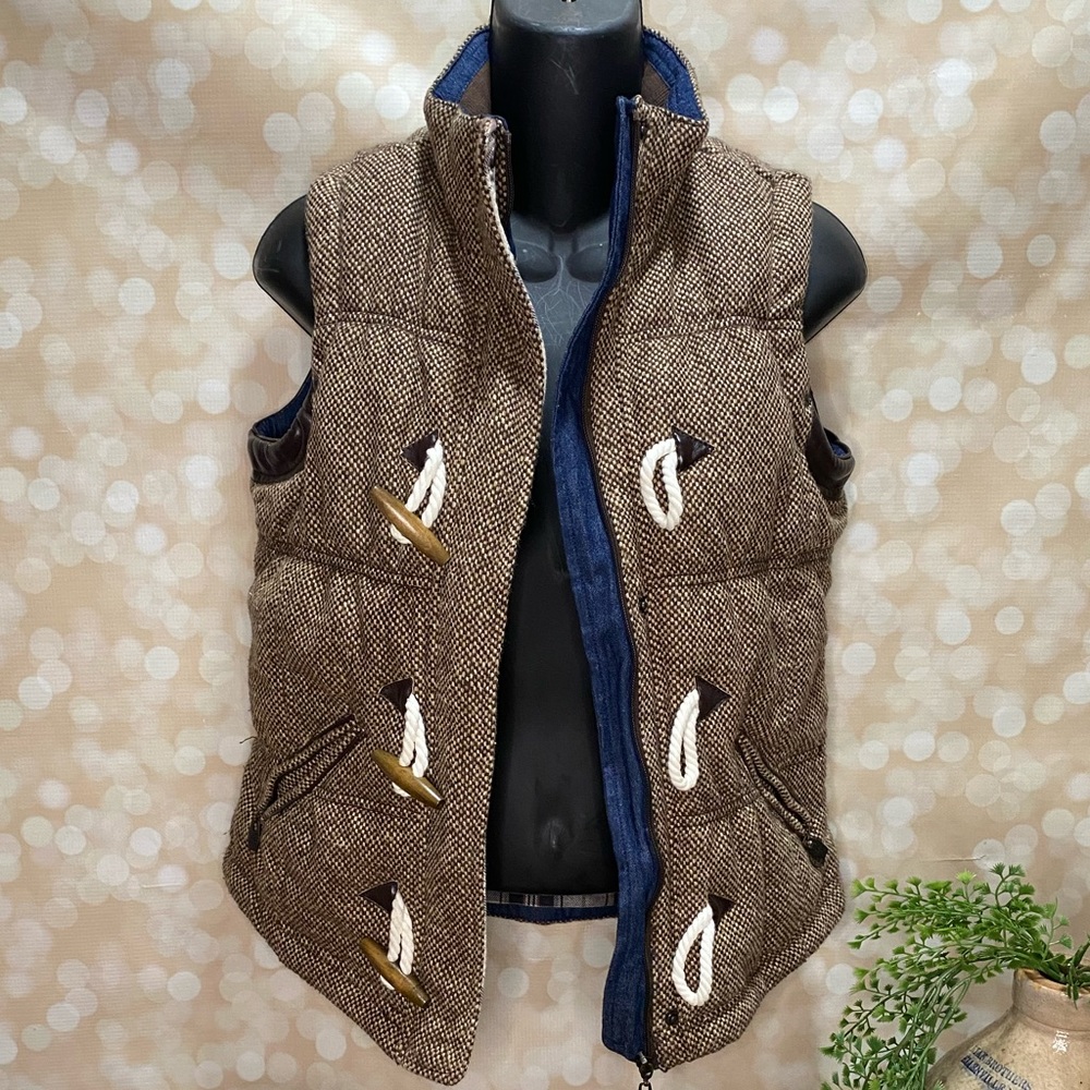 Timeout Brown And Plaid Zip Up Button Up Fall Ves… - image 1